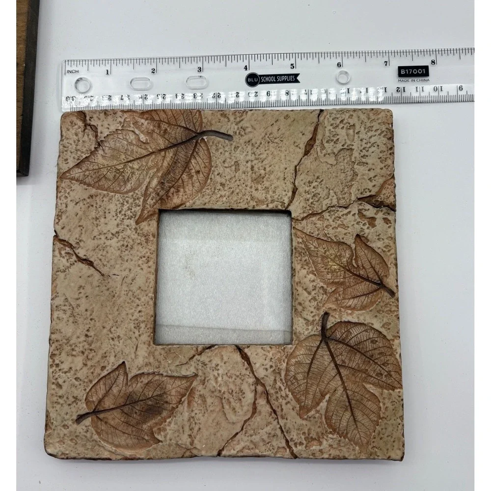 Vintage Earthen Nature Picture Frames Set 3 Wood Leaf Stone Iridescent Southwest